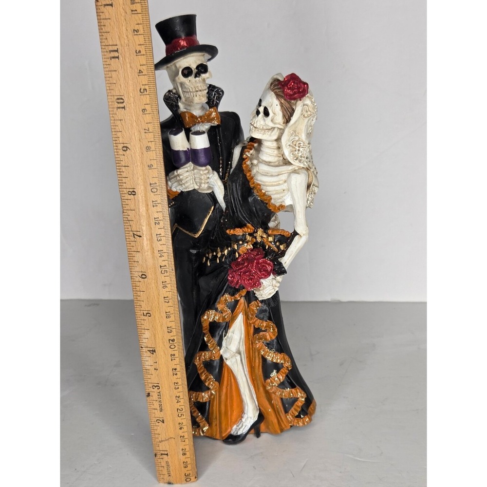 Halloween Skeleton Couple Gothic Decor Figurines Day Of The Dead Wedding Dress - Picture 3 of 8